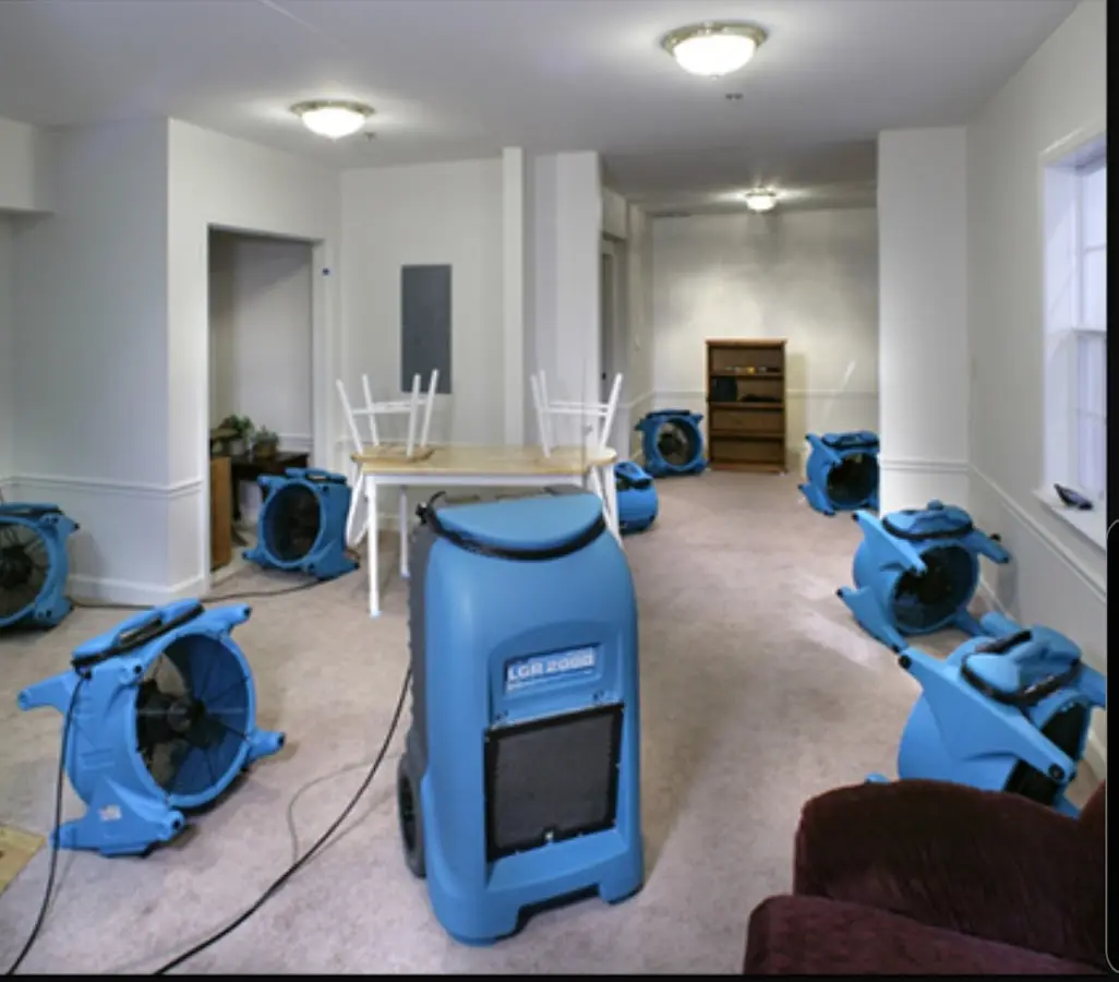 Air movers and dehumidifier setup for Water Damage Restoration in Pimmit Hills